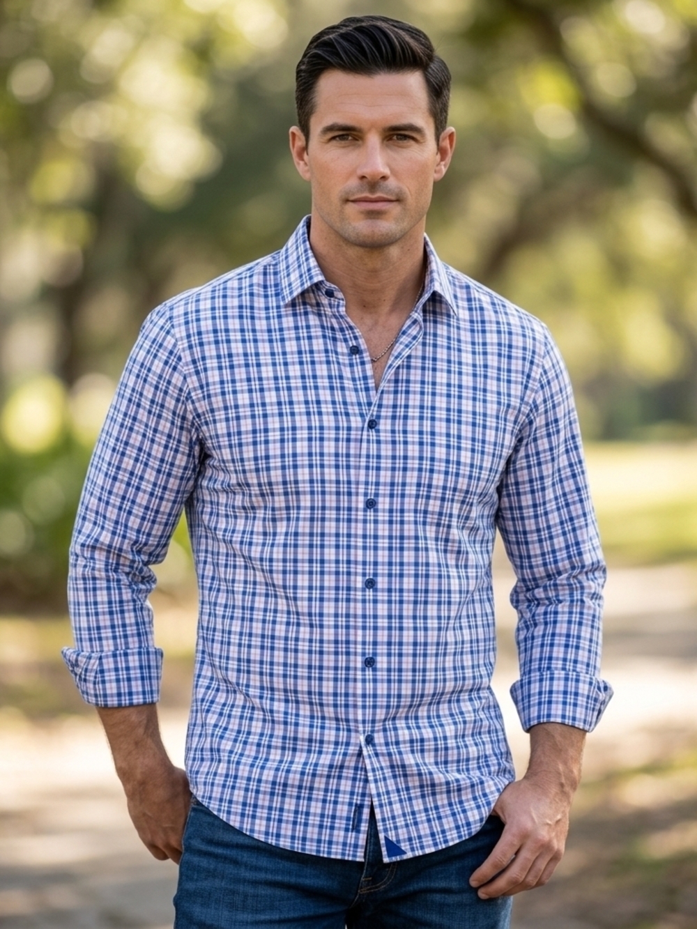 UNTUCKit Blue and White Plaid With Pink Button-Down Shirt Size XL